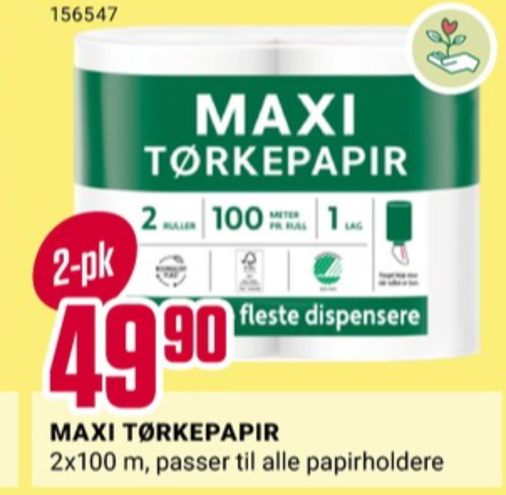 Tilbud og prissammenligning på Maxi, , Tørkerull 2.000 stk 1 Pakke kr49.90 i Europris kundeavis