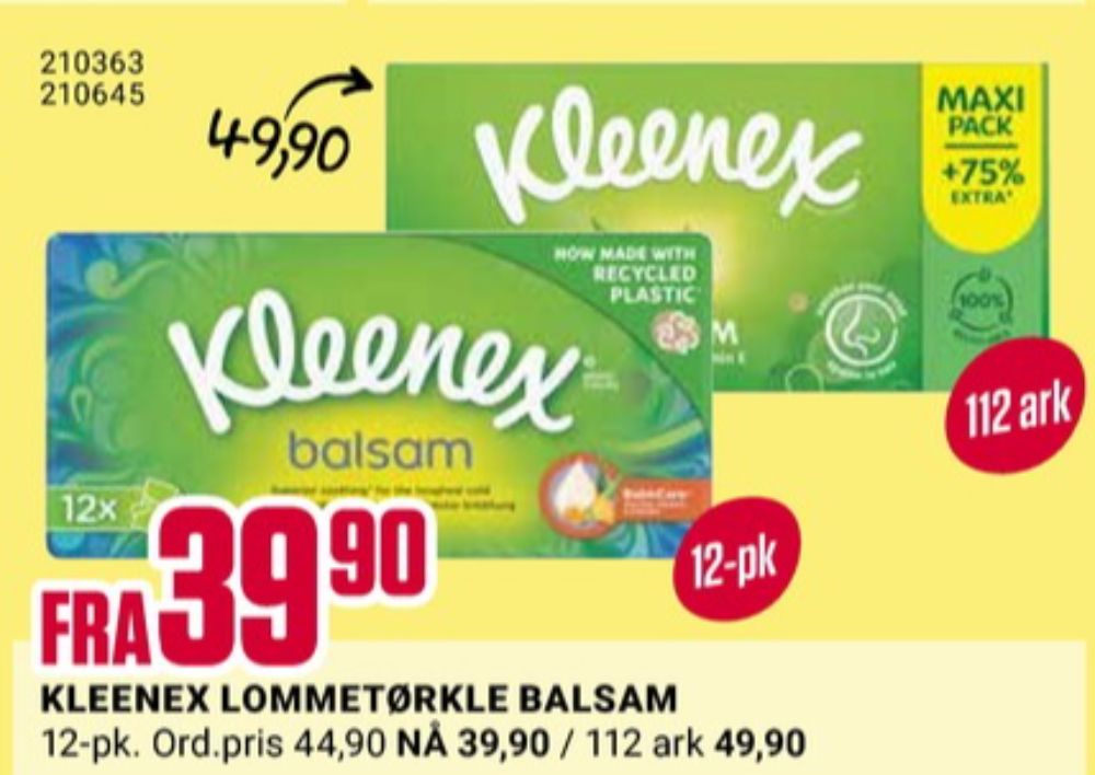 Tilbud og prissammenligning på Kleenex, , Lommetørkleder 12.000 pk 1 Pakke kr39.90 i Europris kundeavis