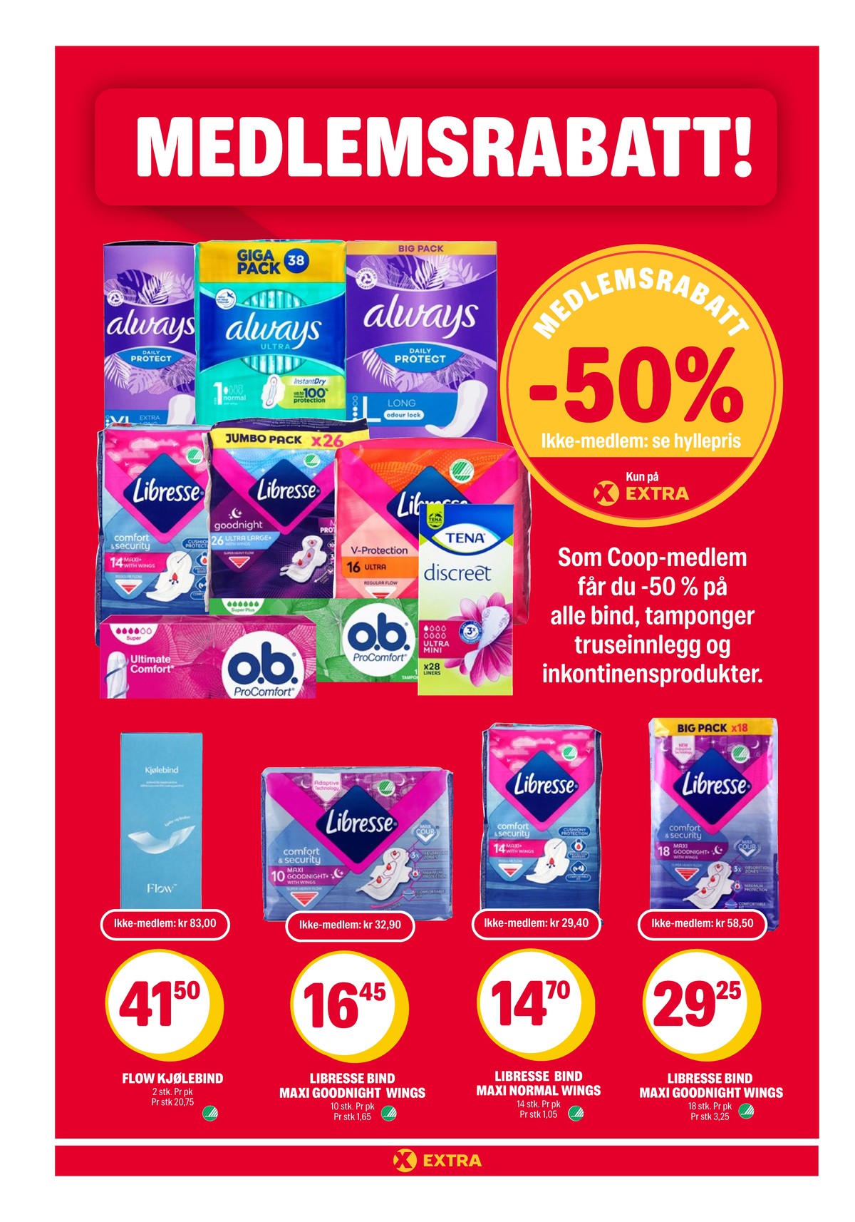 Se Coop Extra kundeavis for uke 49 på Tilbudsuken.no. Se gode tilbud på mange varer, f.eks. sanitetsbind libresse eller tamponger o.b.. Les kundeavisen her! Side 26