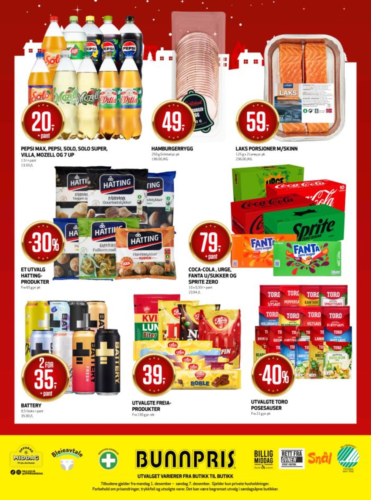 Se Bunnpris kundeavis for uke 49 på Tilbudsuken.no. Se gode tilbud på mange varer, f.eks. laksefilet lerøy eller coca cola 10 pk. coca-cola. Les kundeavisen her! Side 24
