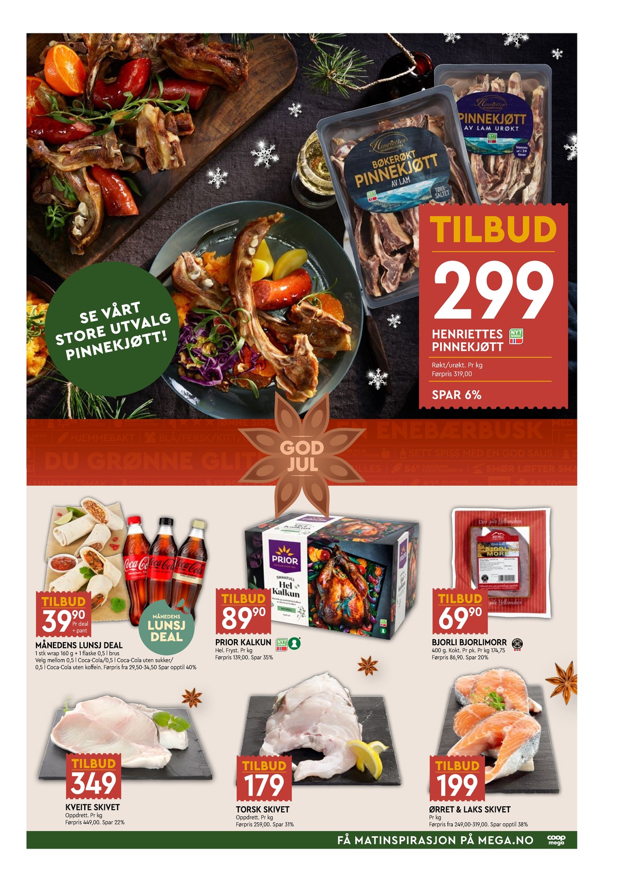 Se Coop Mega kundeavis for uke 51 på Tilbudsuken.no. Se gode tilbud på mange varer, f.eks. pinnekjøtt henriettes eller medisterpølser bjorli. Les kundeavisen her! Side 5