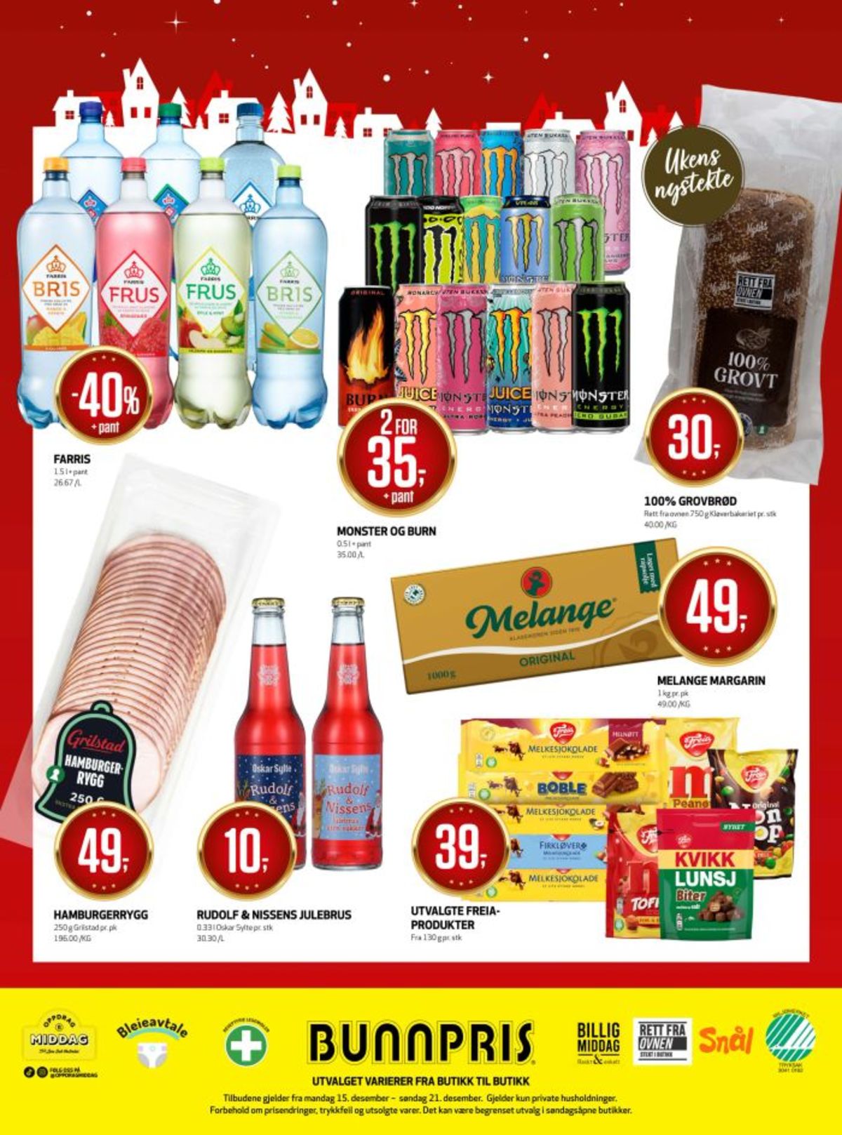 Se Bunnpris kundeavis for uke 51 på Tilbudsuken.no. Se gode tilbud på mange varer, f.eks. mineralvann bris eller mineralvann farris. Les kundeavisen her! Side 24