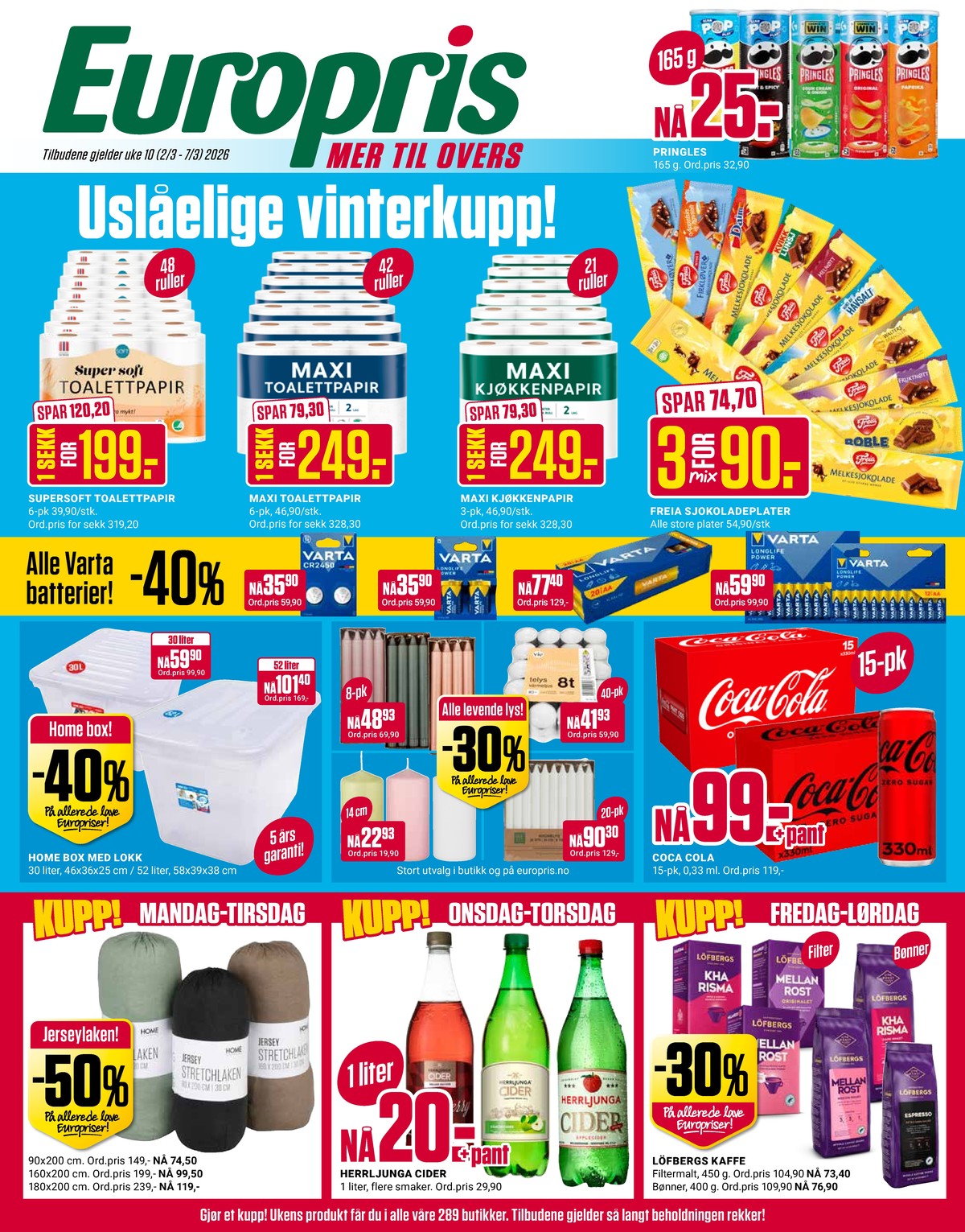 Se Europris kundeavis for uke 10 på Tilbudsuken.no. Se gode tilbud på mange varer, f.eks. hot & spicy chips pringles eller sour cream & onion chips pringles. Les kundeavisen her! Side 1