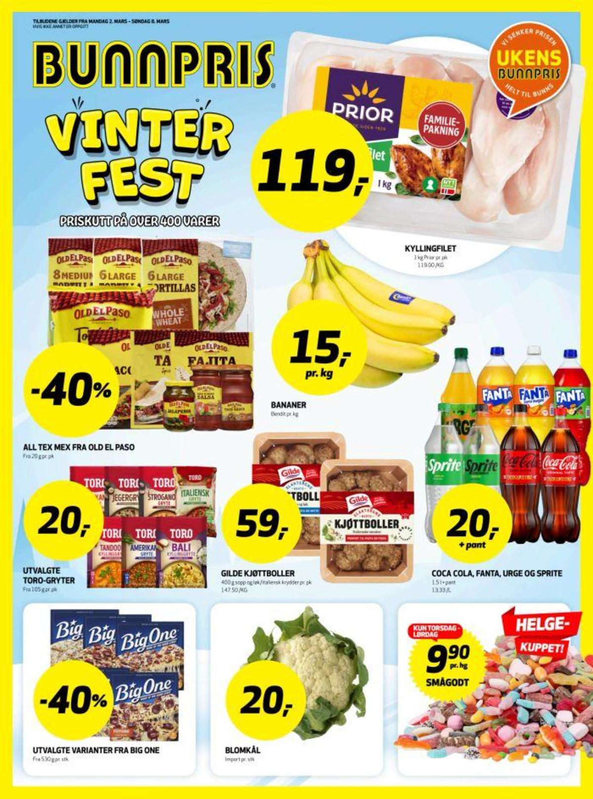 Se Bunnpris kundeavis for uke 10 på Tilbudsuken.no. Se gode tilbud på mange varer, f.eks. kyllingfilet prior eller kjøttboller italienske gilde. Les kundeavisen her! Side 1