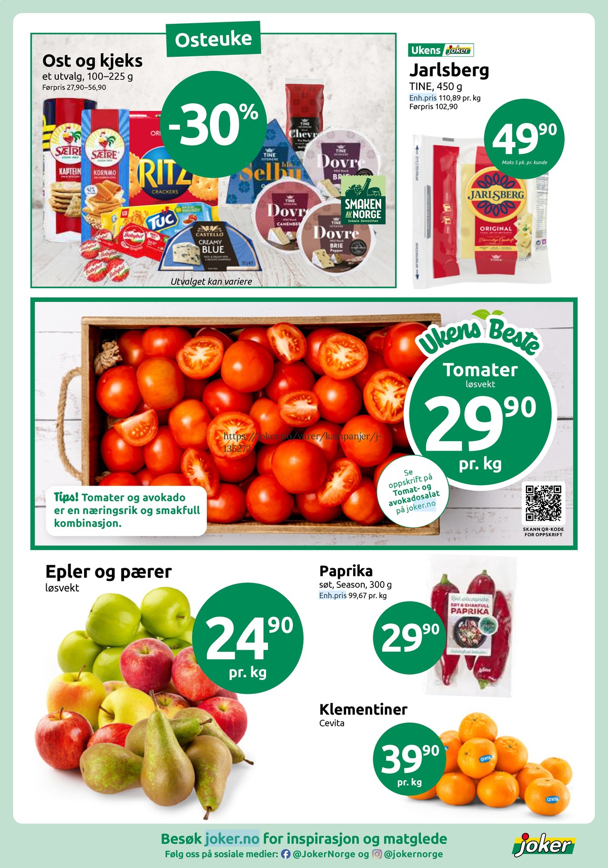 Se Joker kundeavis for uke 11 på Tilbudsuken.no. Se gode tilbud på mange varer, f.eks. skæreost jarlsberg eller paprika season. Les kundeavisen her! Side 3