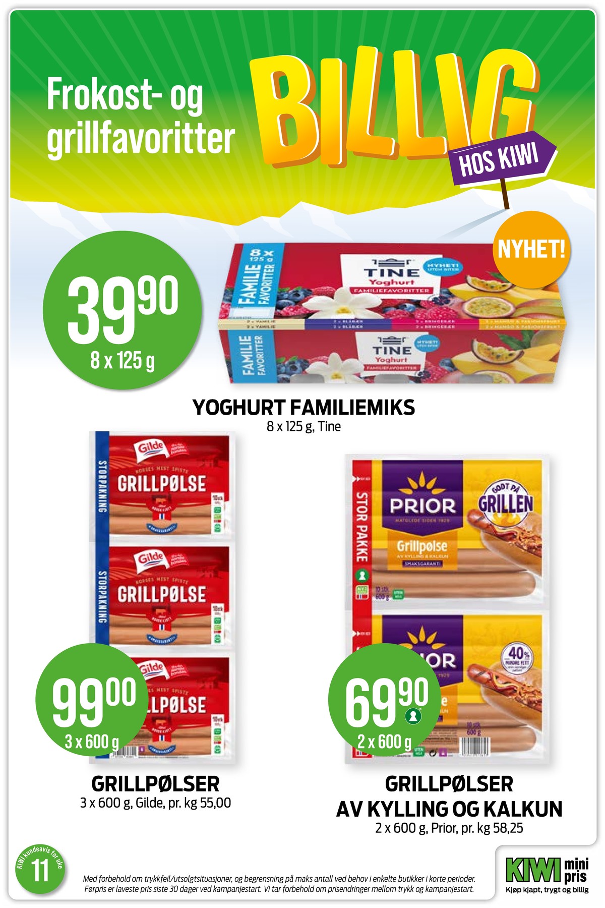 Se Kiwi kundeavis for uke 11 på Tilbudsuken.no. Se gode tilbud på mange varer, f.eks. familiefavoritter yoghurt tine eller grillpølser gilde. Les kundeavisen her! Side 11