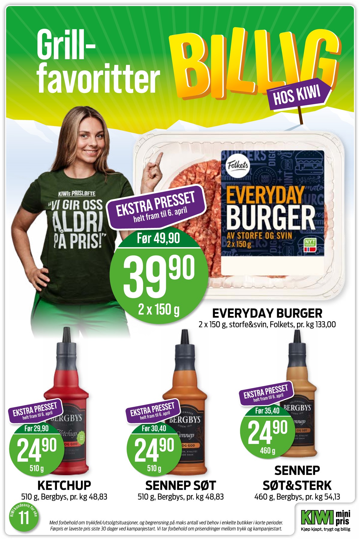 Se Kiwi kundeavis for uke 11 på Tilbudsuken.no. Se gode tilbud på mange varer, f.eks. hamburger folkets eller søt sennep bergbys sennep. Les kundeavisen her! Side 14