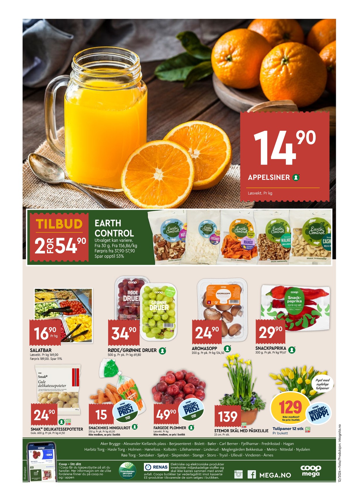 Se Coop Mega kundeavis for uke 12 på Tilbudsuken.no. Se gode tilbud på mange varer, f.eks. appelsiner ukjent eller pinjekjerner earth control. Les kundeavisen her! Side 8