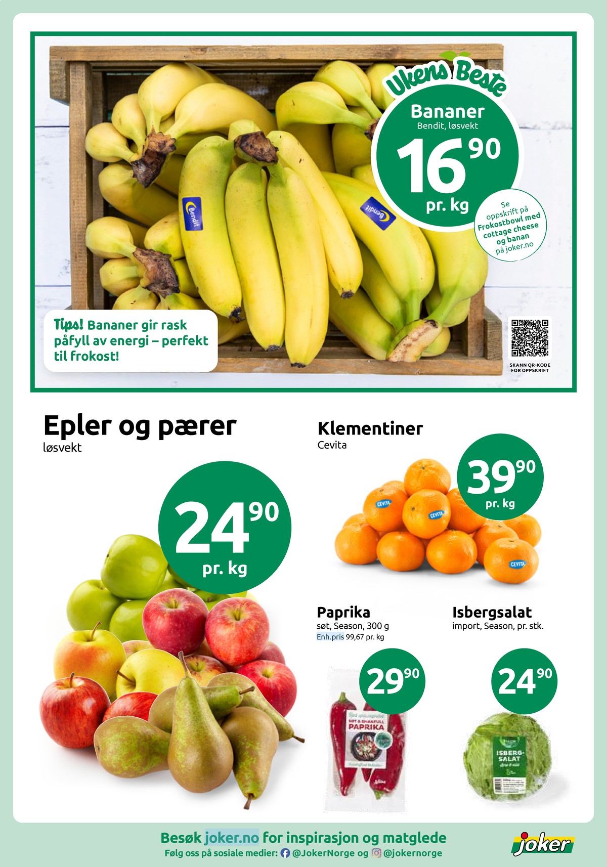Se Joker kundeavis for uke 12 på Tilbudsuken.no. Se gode tilbud på mange varer, f.eks. banan bendit eller epler ukjent. Les kundeavisen her! Side 3