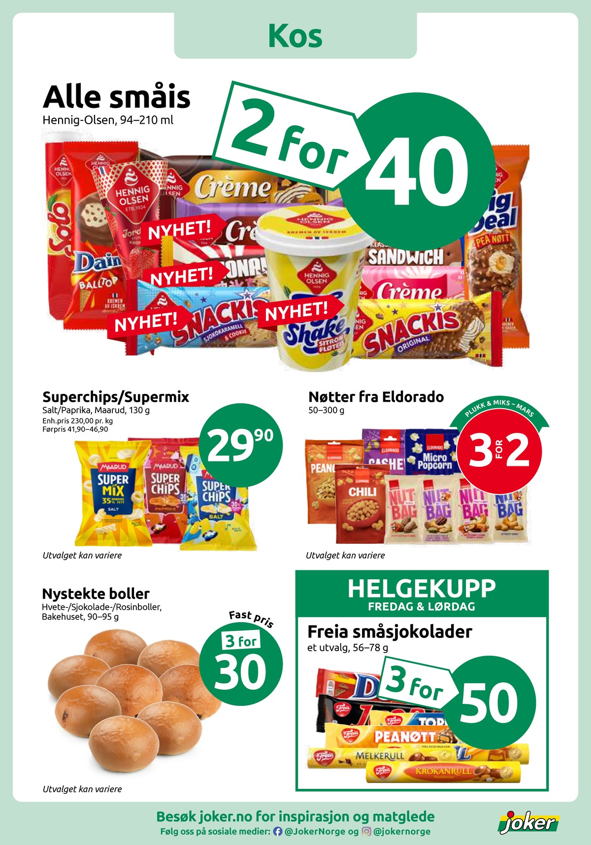 Se Joker kundeavis for uke 12 på Tilbudsuken.no. Se gode tilbud på mange varer, f.eks. daim isvaffel hennig-olsen eller ispinn creme. Les kundeavisen her! Side 7