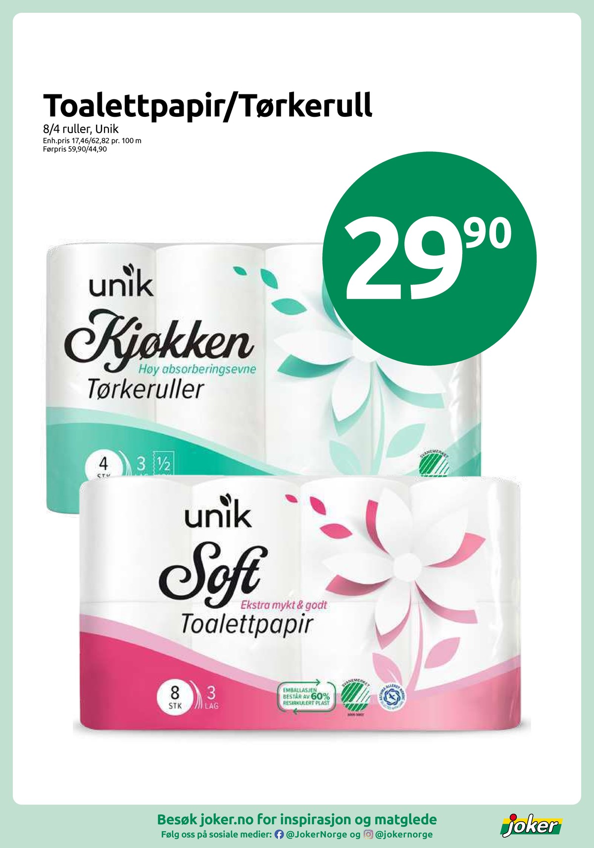 Se Joker kundeavis for uke 12 på Tilbudsuken.no. Se gode tilbud på mange varer, f.eks. tørkerull unik eller toalettpapir soft. Les kundeavisen her! Side 9