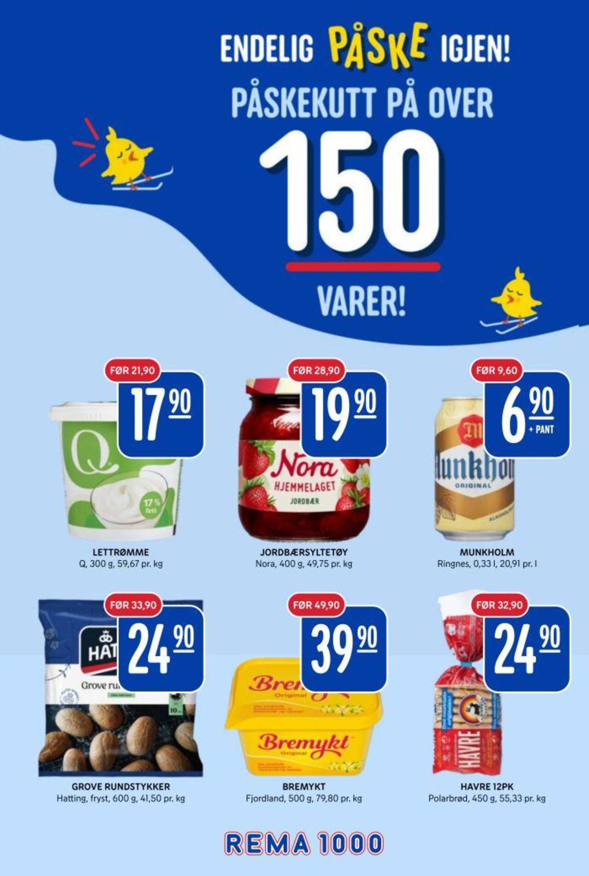 Se Rema 1000 kundeavis for uke 12 på Tilbudsuken.no. Se gode tilbud på mange varer, f.eks. lettrømme 17% q eller nora jordbærsyltetøy 400 gr. nora. Les kundeavisen her! Side 3