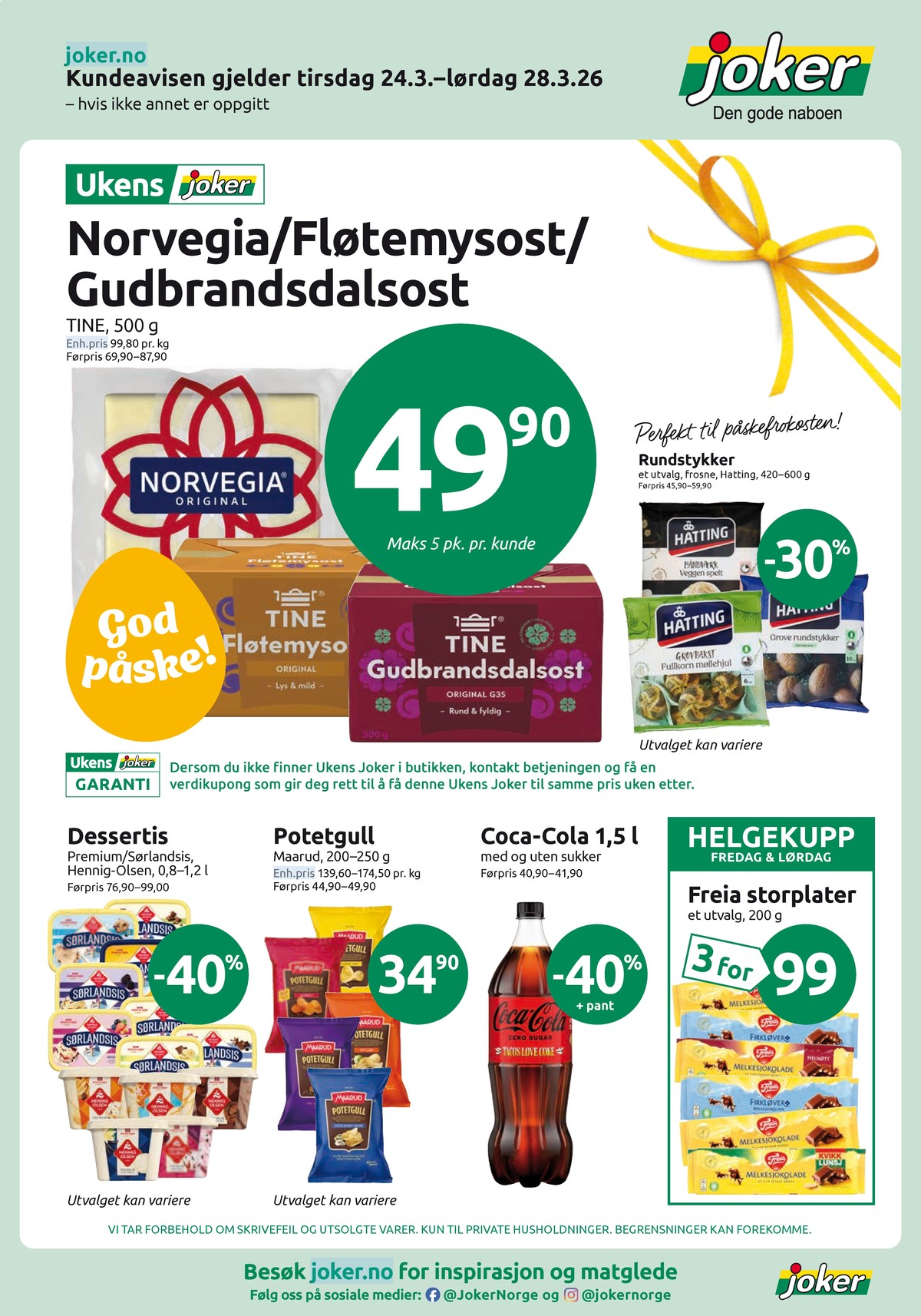 Se Joker kundeavis for uke 13 på Tilbudsuken.no. Se gode tilbud på mange varer, f.eks. coca cola zero coca-cola zero eller gudbrandsdalsost tine. Les kundeavisen her! Side 1