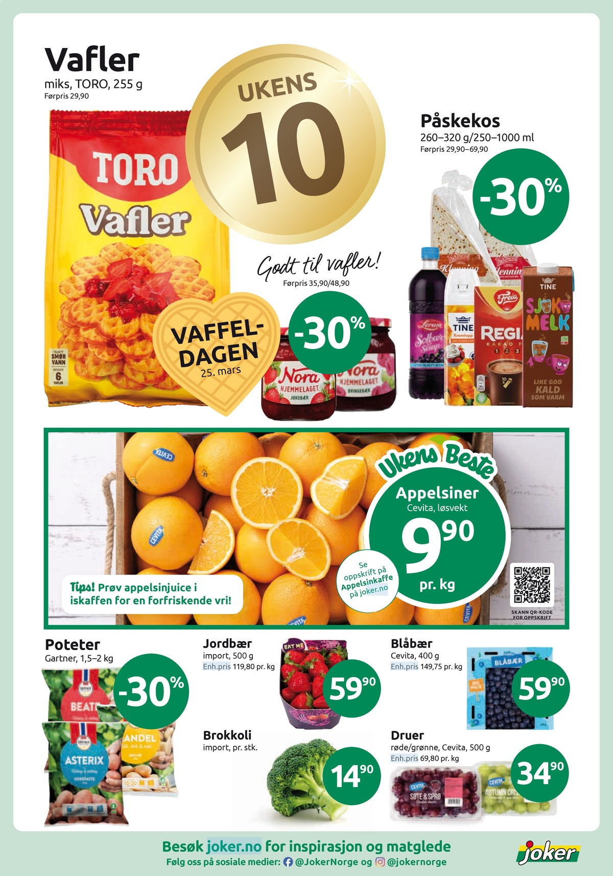 Se Joker kundeavis for uke 13 på Tilbudsuken.no. Se gode tilbud på mange varer, f.eks. appelsiner cevita eller vaffelmix toro. Les kundeavisen her! Side 3