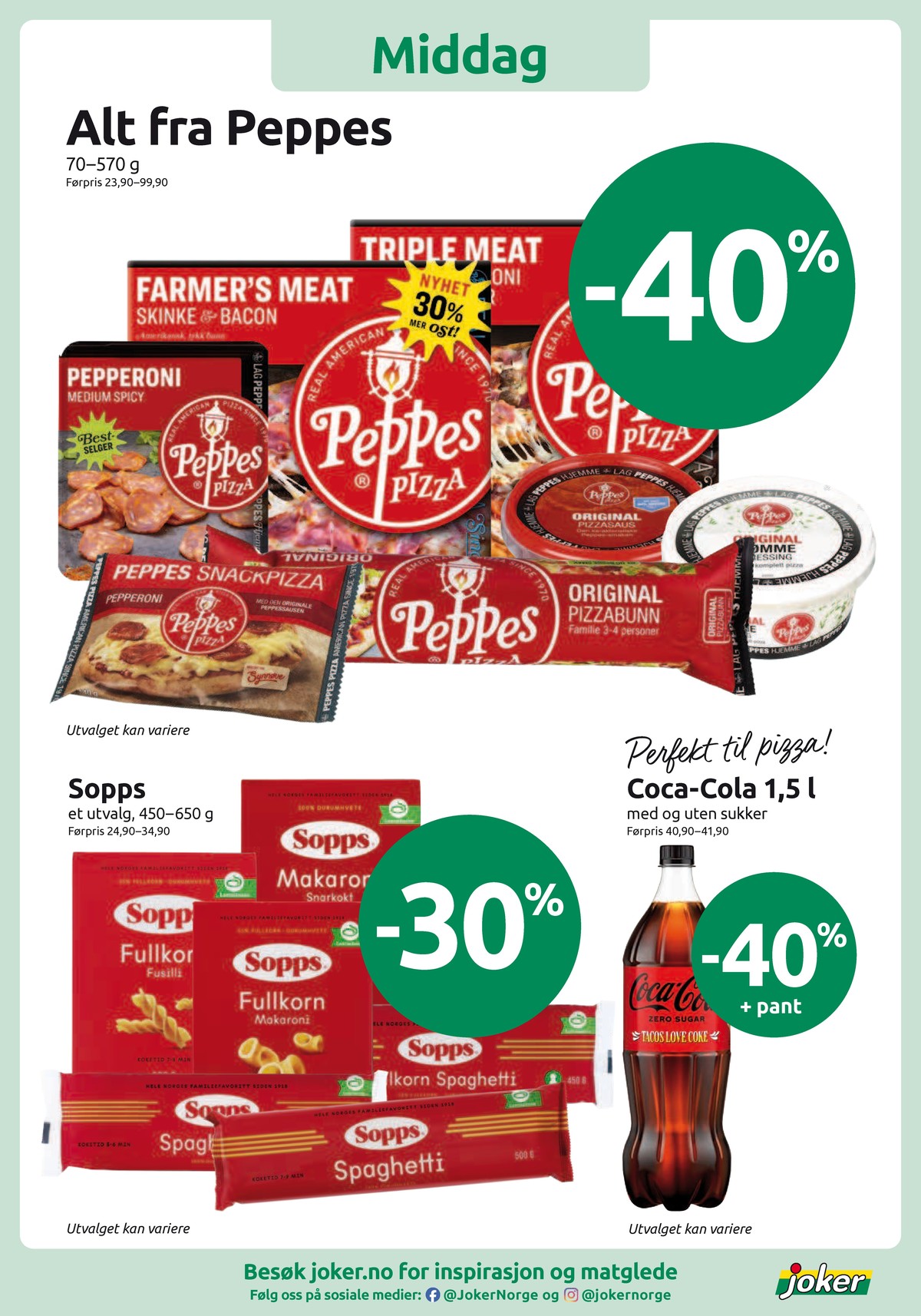 Se Joker kundeavis for uke 13 på Tilbudsuken.no. Se gode tilbud på mange varer, f.eks. revet ost synnøve finden eller farmers meat pizza peppes pizza. Les kundeavisen her! Side 7