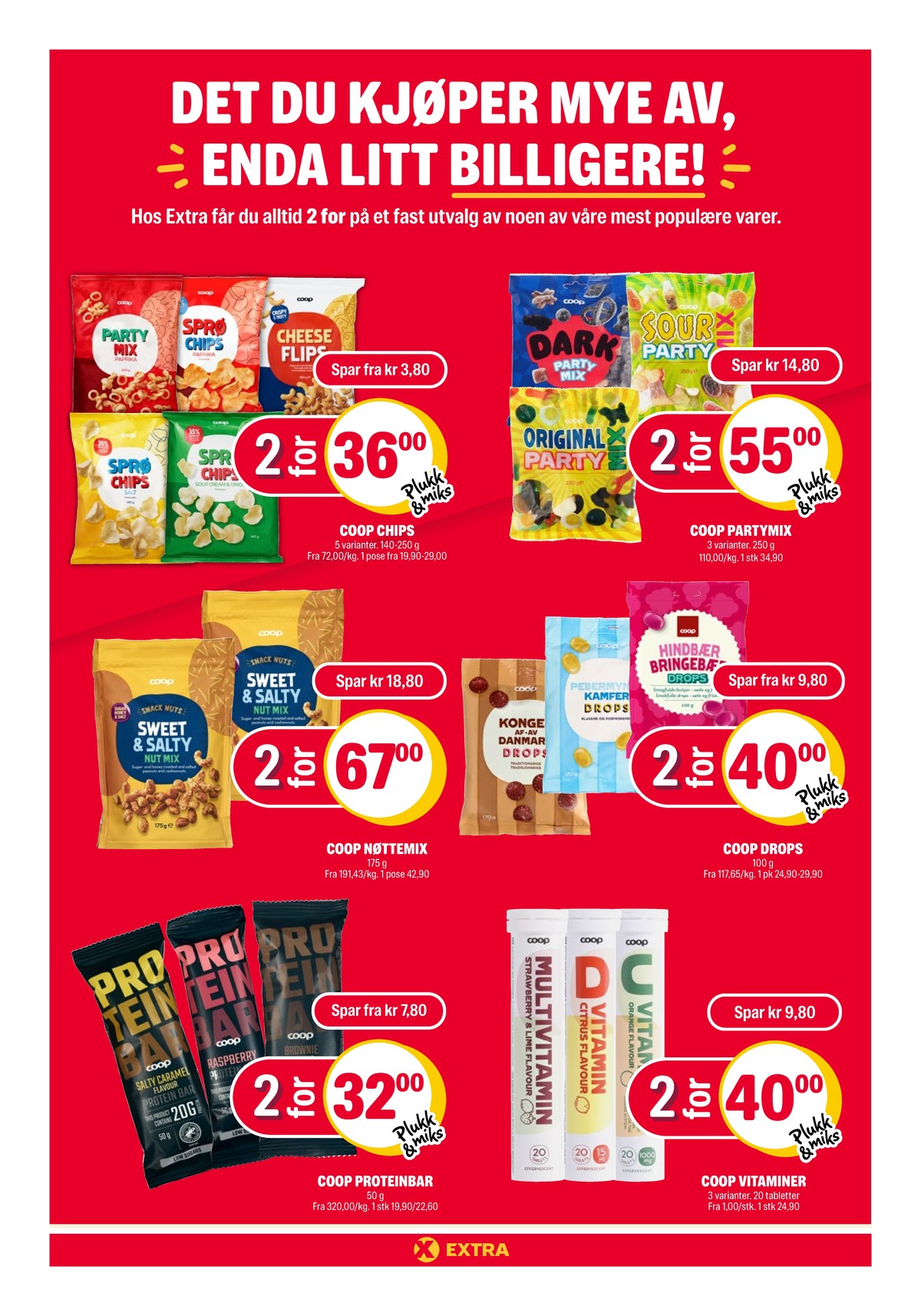 Se Coop Extra kundeavis for uke 14 på Tilbudsuken.no. Se gode tilbud på mange varer, f.eks. party miks crunchy & crispy snacks coop eller sprø chips crunchy & crispy paprika coop. Les kundeavisen her! Side 20
