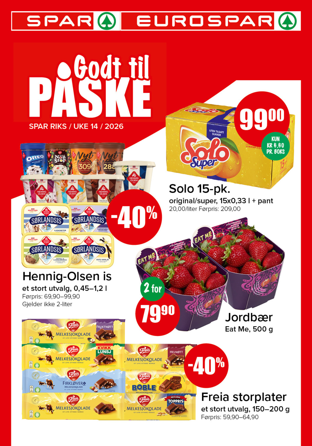 Se Spar - Eurospar kundeavis for uke 14 på Tilbudsuken.no. Se gode tilbud på mange varer, f.eks. solo super 15 pk. solo super eller sjokobiter is sørlandsis. Les kundeavisen her! Side 1