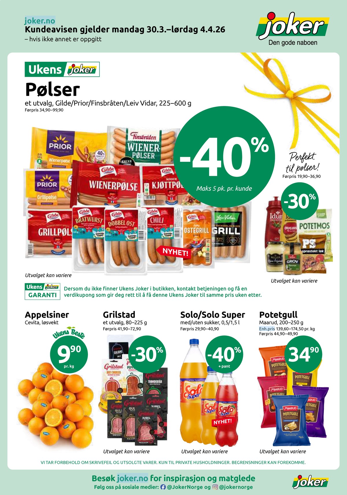 Se Joker kundeavis for uke 14 på Tilbudsuken.no. Se gode tilbud på mange varer, f.eks. appelsiner cevita eller pepperoni grilstad. Les kundeavisen her! Side 1