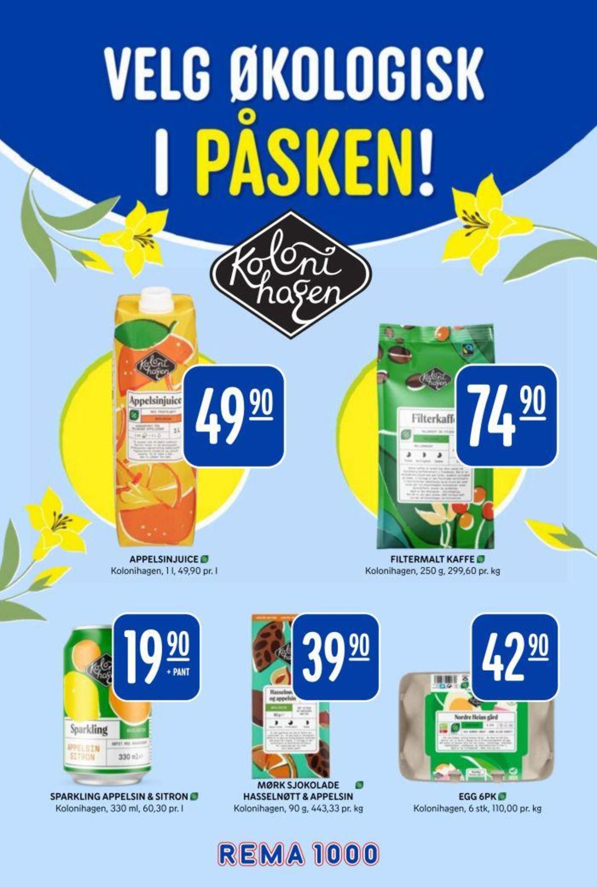 Se Rema 1000 kundeavis for uke 14 på Tilbudsuken.no. Se gode tilbud på mange varer, f.eks. appelsinjuice kolonihagen eller kaffe formalet kolonihagen. Les kundeavisen her! Side 28