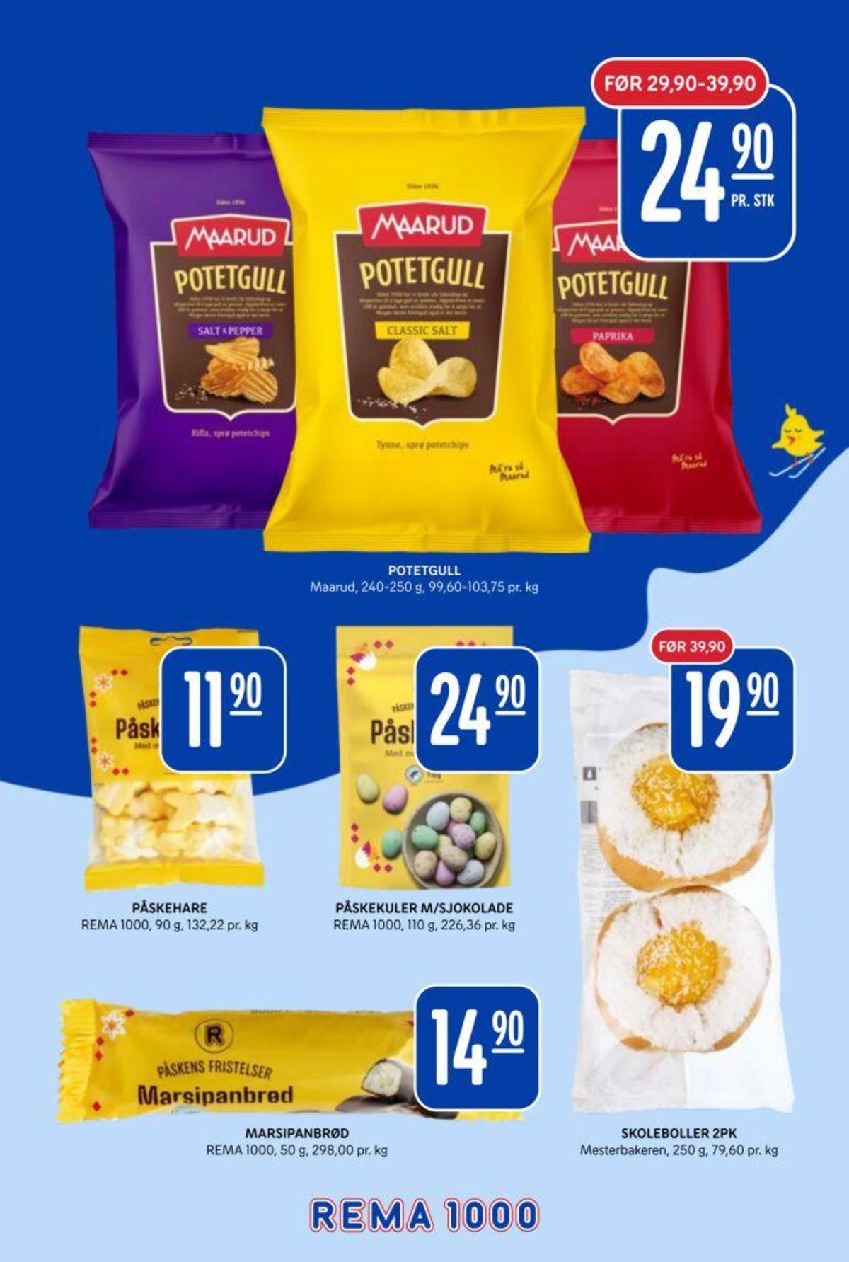 Se Rema 1000 kundeavis for uke 14 på Tilbudsuken.no. Se gode tilbud på mange varer, f.eks. potetgull paprika maarud eller potetgull salt & pepper maarud. Les kundeavisen her! Side 38