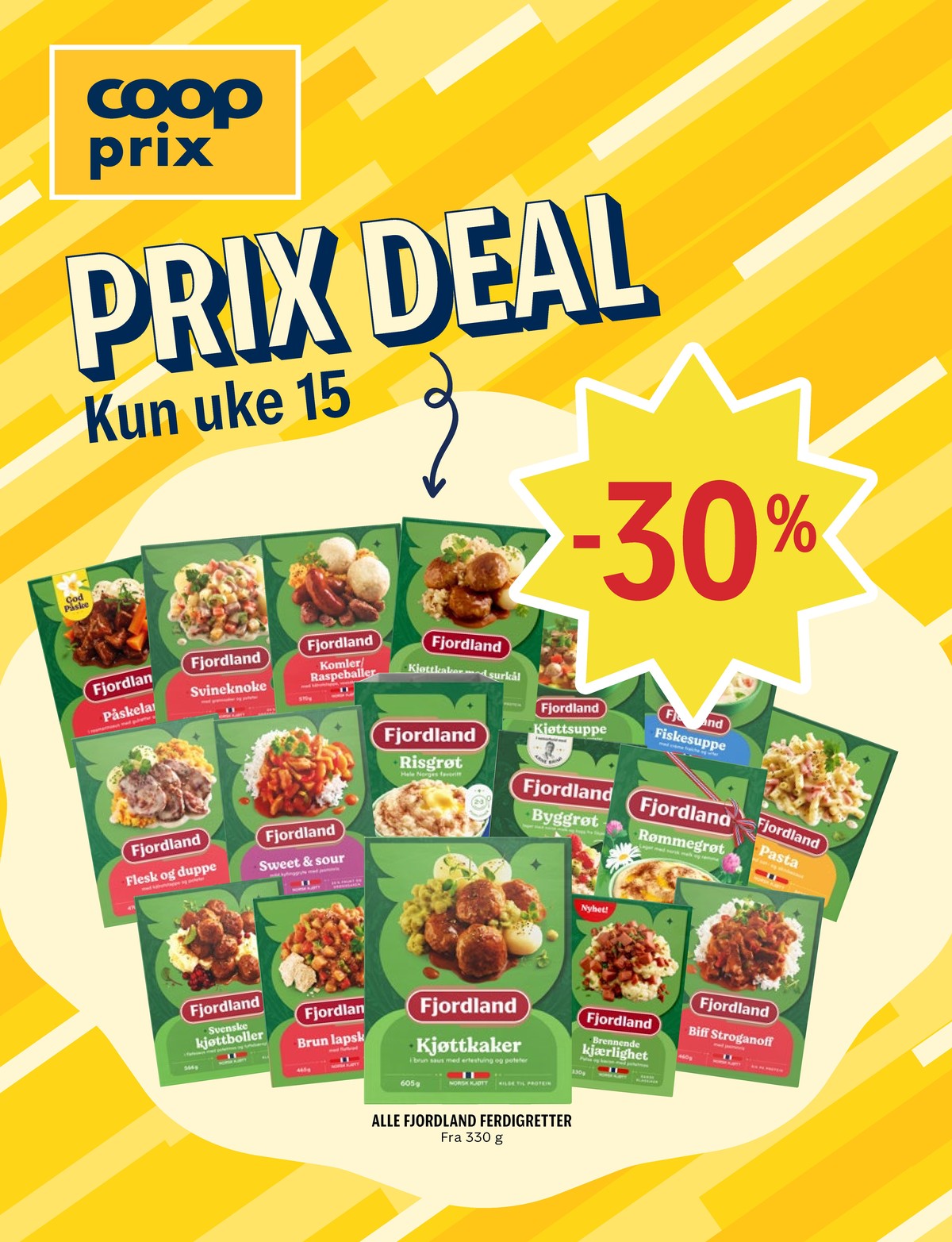 Se Coop Prix kundeavis for uke 15 på Tilbudsuken.no. Se gode tilbud på mange varer, f.eks. kjøttkaker fjordland eller biff stroganoff  fjordland. Les kundeavisen her! Side 1