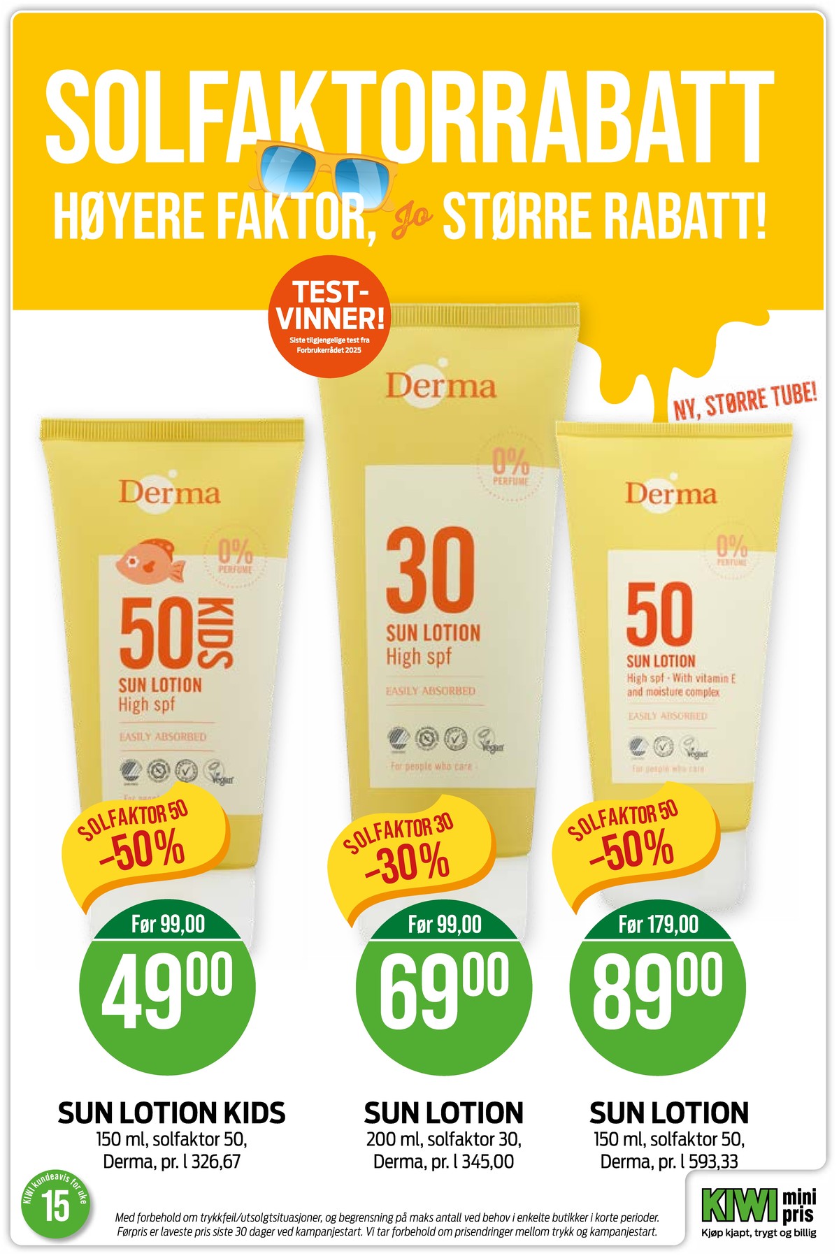 Se Kiwi kundeavis for uke 15 på Tilbudsuken.no. Se gode tilbud på mange varer, f.eks. solkrem derma eller solkrem derma. Les kundeavisen her! Side 15