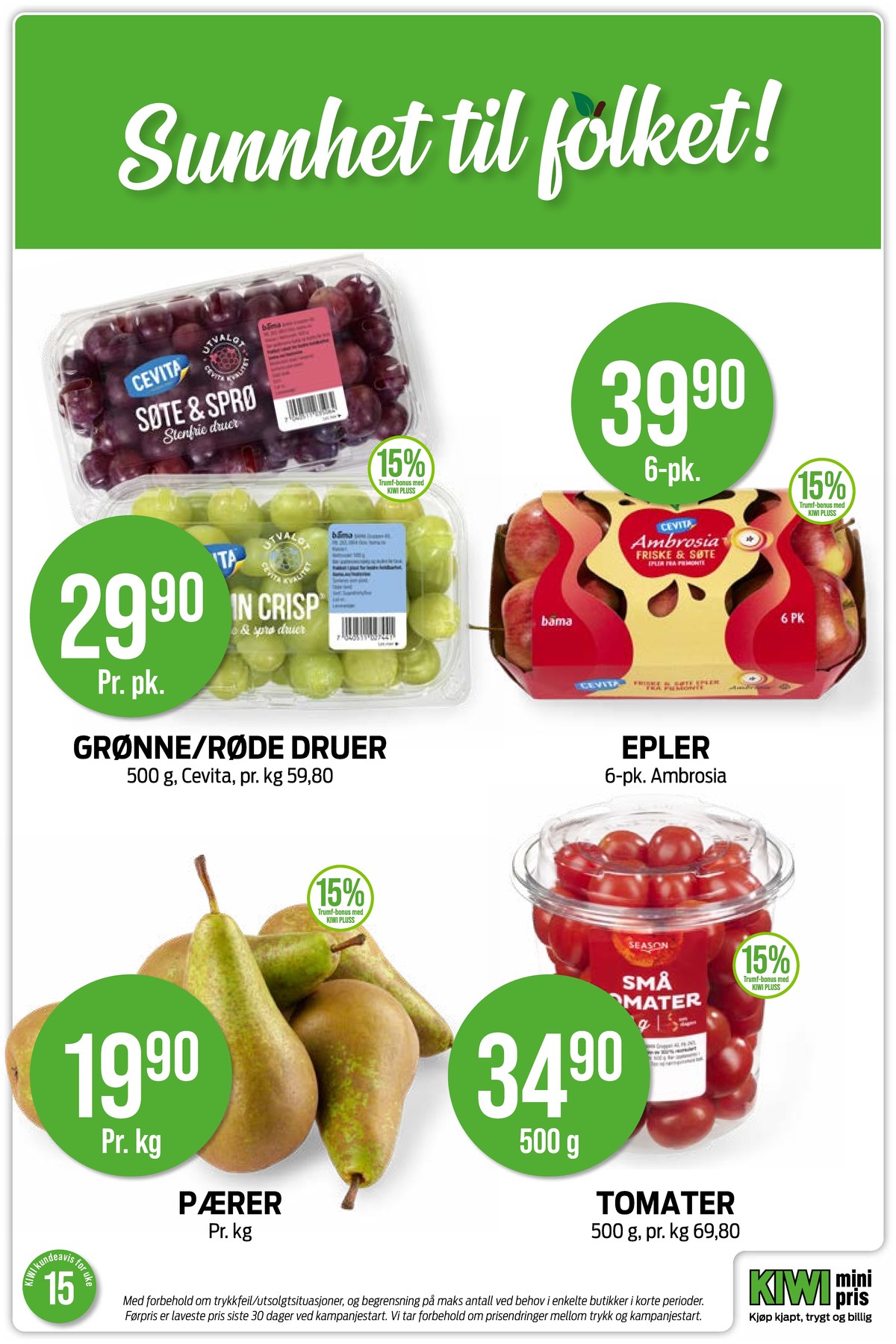 Se Kiwi kundeavis for uke 15 på Tilbudsuken.no. Se gode tilbud på mange varer, f.eks. druer cevita eller epler cevita. Les kundeavisen her! Side 10