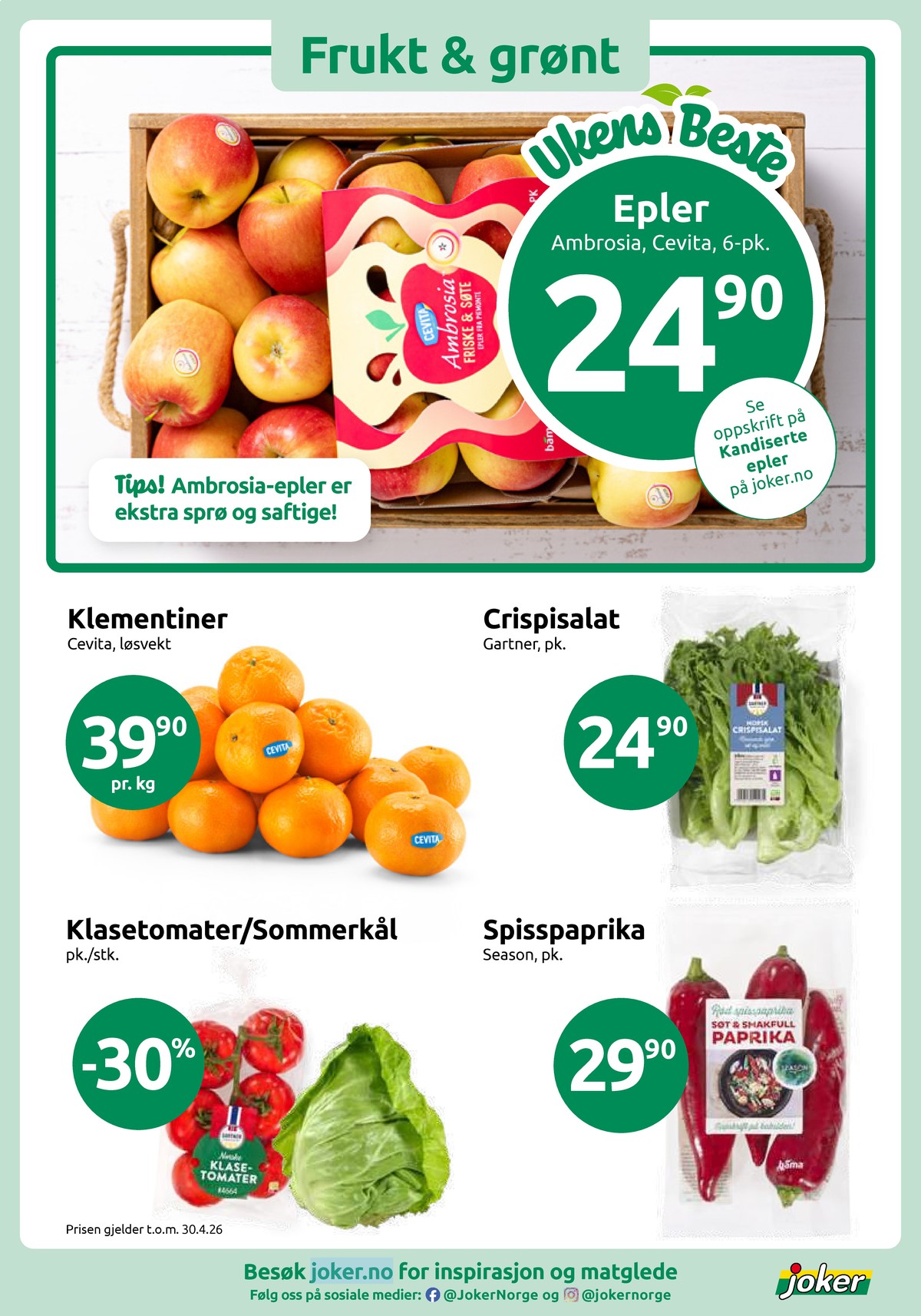 Se Joker kundeavis for uke 15 på Tilbudsuken.no. Se gode tilbud på mange varer, f.eks. epler cevita eller salat gartner. Les kundeavisen her! Side 2