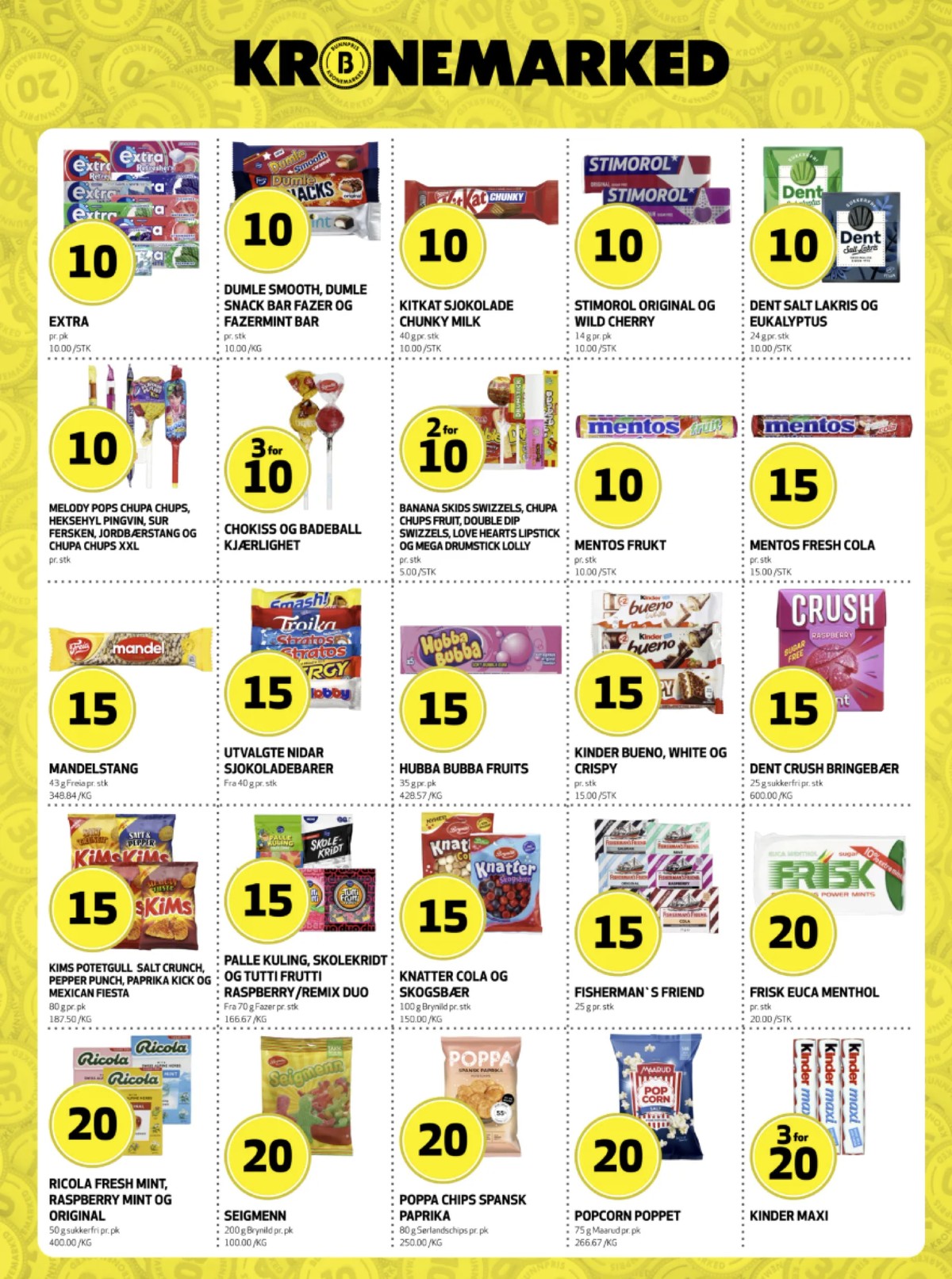 Se Bunnpris kundeavis for uke 15 på Tilbudsuken.no. Se gode tilbud på mange varer, f.eks. tyggegummi extra eller sjokoladebar snacks. Les kundeavisen her! Side 20