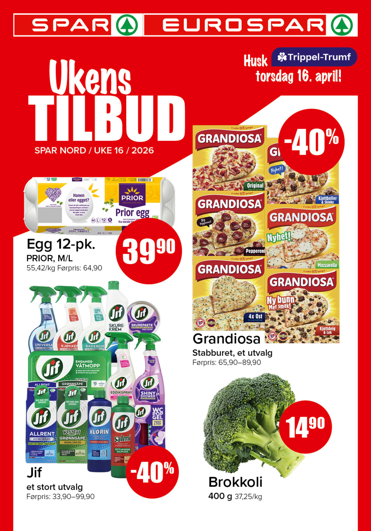 Se Spar - Eurospar kundeavis for uke 16 på Tilbudsuken.no. Se gode tilbud på mange varer, f.eks. egg prior eller rengjøringsmiddel jif. Les kundeavisen her! Side 1