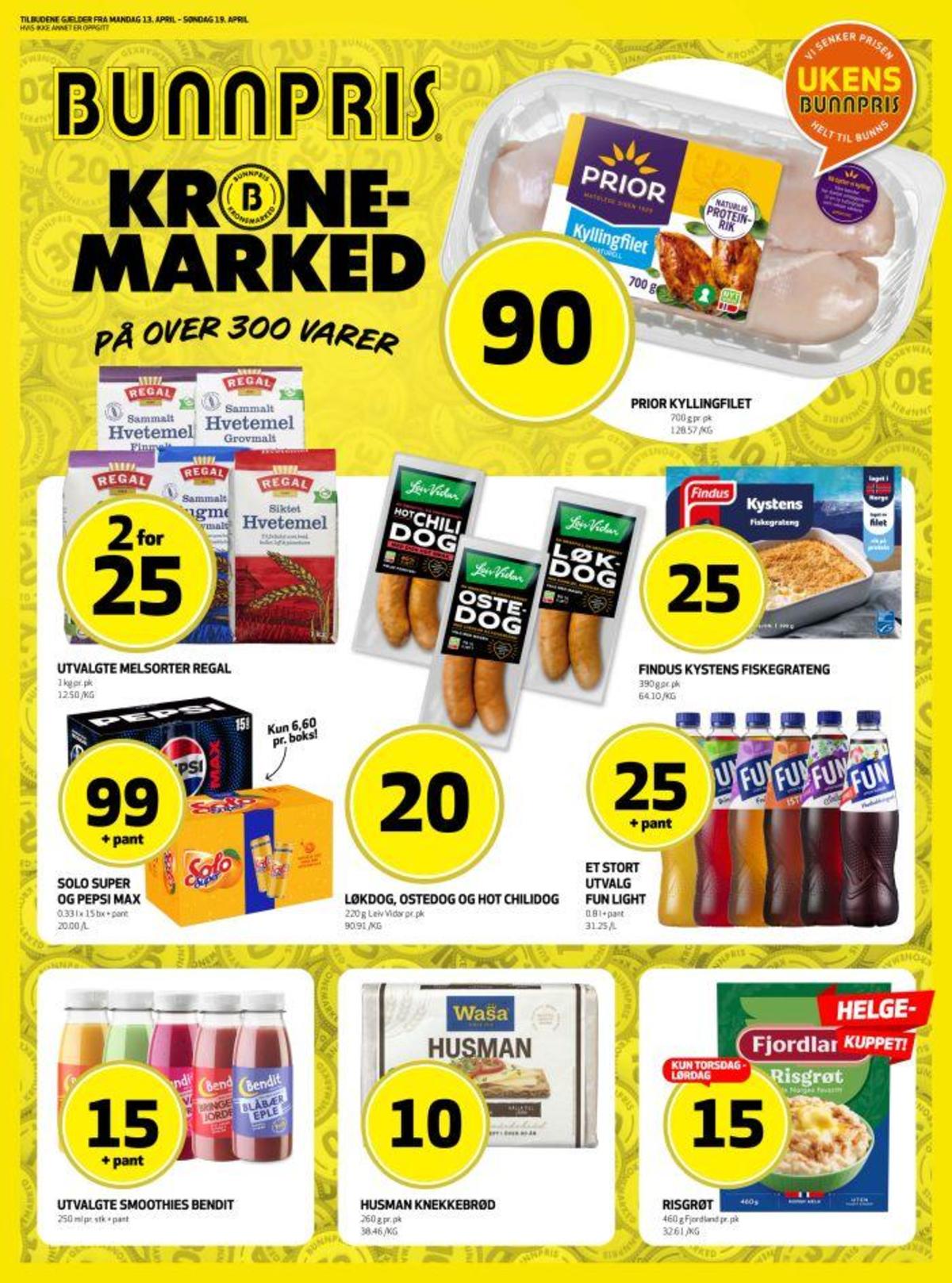 Se Bunnpris kundeavis for uke 16 på Tilbudsuken.no. Se gode tilbud på mange varer, f.eks. kyllingfilet prior eller kystens fiskegrateng findus. Les kundeavisen her! Side 1