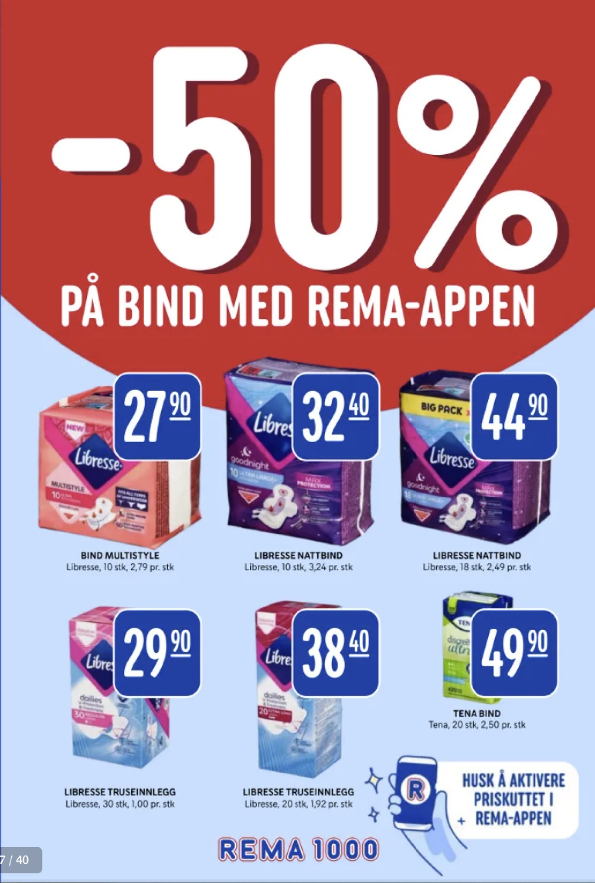 Se Rema 1000 kundeavis for uke 16 på Tilbudsuken.no. Se gode tilbud på mange varer, f.eks. sanitetsbind libresse eller sanitetsbind libresse. Les kundeavisen her! Side 37
