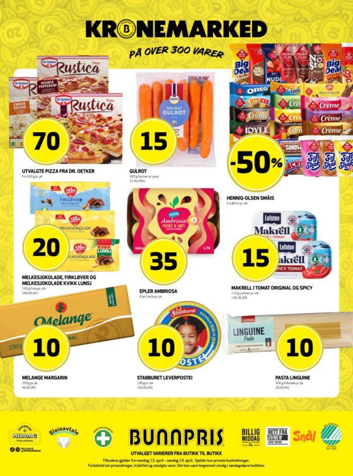 Se Bunnpris kundeavis for uke 16 på Tilbudsuken.no. Se gode tilbud på mange varer, f.eks. pizza bacon nduja style  rustica eller gulrøtter gartner. Les kundeavisen her! Side 28