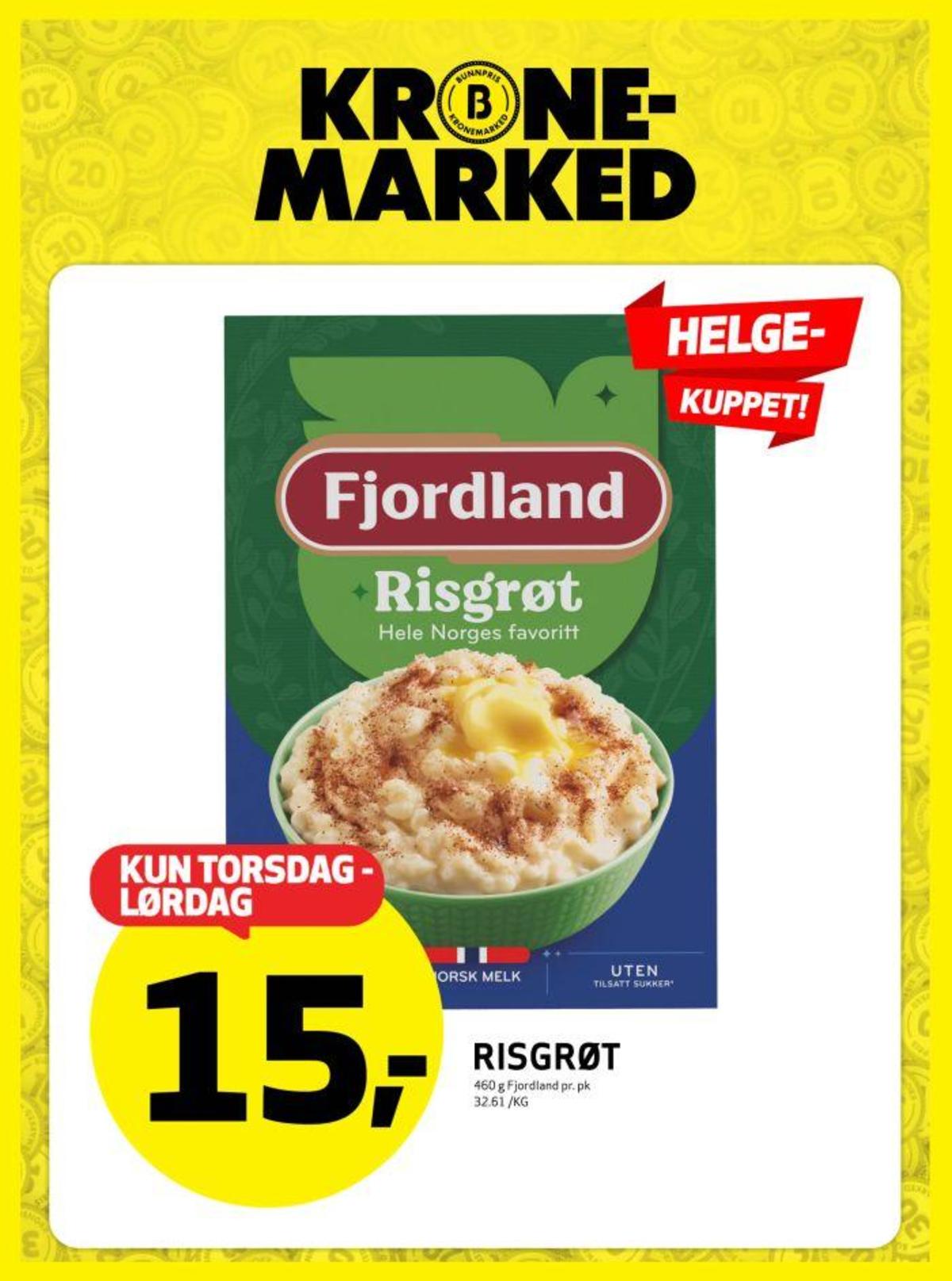 Se Bunnpris kundeavis for uke 16 på Tilbudsuken.no. Se gode tilbud på mange varer, f.eks. risgrøt fjordland eller andre varer. Les kundeavisen her! Side 10