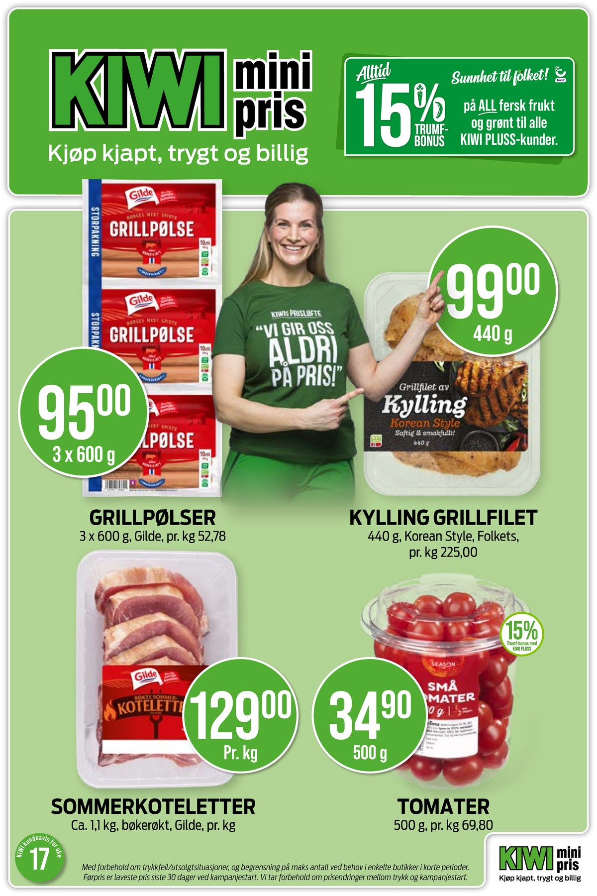 Se Kiwi kundeavis for uke 17 på Tilbudsuken.no. Se gode tilbud på mange varer, f.eks. grillpølser gilde eller kyllingfilet folkets. Les kundeavisen her! Side 1