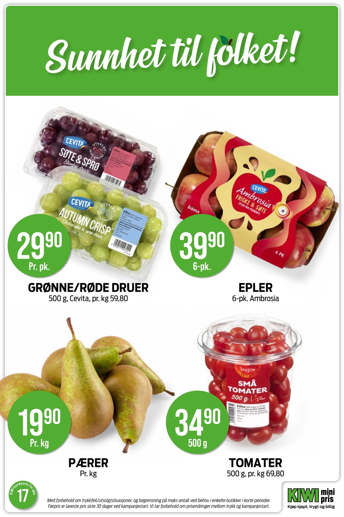 Se Kiwi kundeavis for uke 17 på Tilbudsuken.no. Se gode tilbud på mange varer, f.eks. druer cevita eller epler cevita. Les kundeavisen her! Side 12