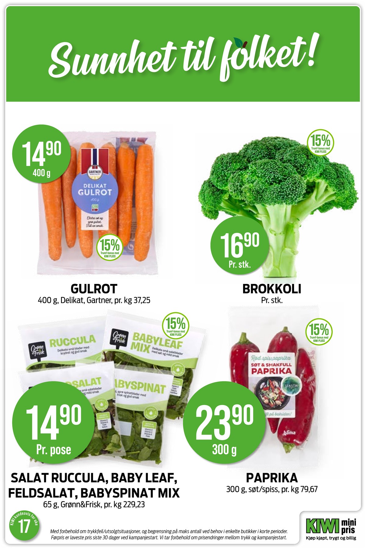 Se Kiwi kundeavis for uke 17 på Tilbudsuken.no. Se gode tilbud på mange varer, f.eks. gulrøtter gartner eller brokkoli ukjent. Les kundeavisen her! Side 13
