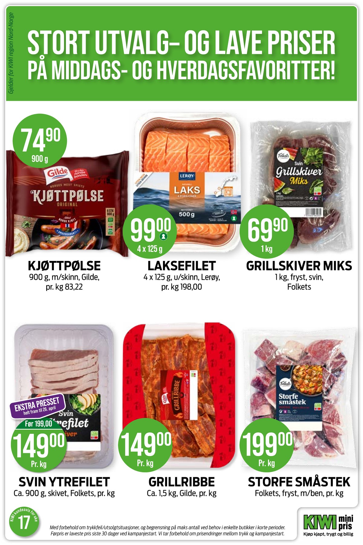 Se Kiwi kundeavis for uke 17 på Tilbudsuken.no. Se gode tilbud på mange varer, f.eks. kjøttpølser gilde eller laksefilet lofoten. Les kundeavisen her! Side 7