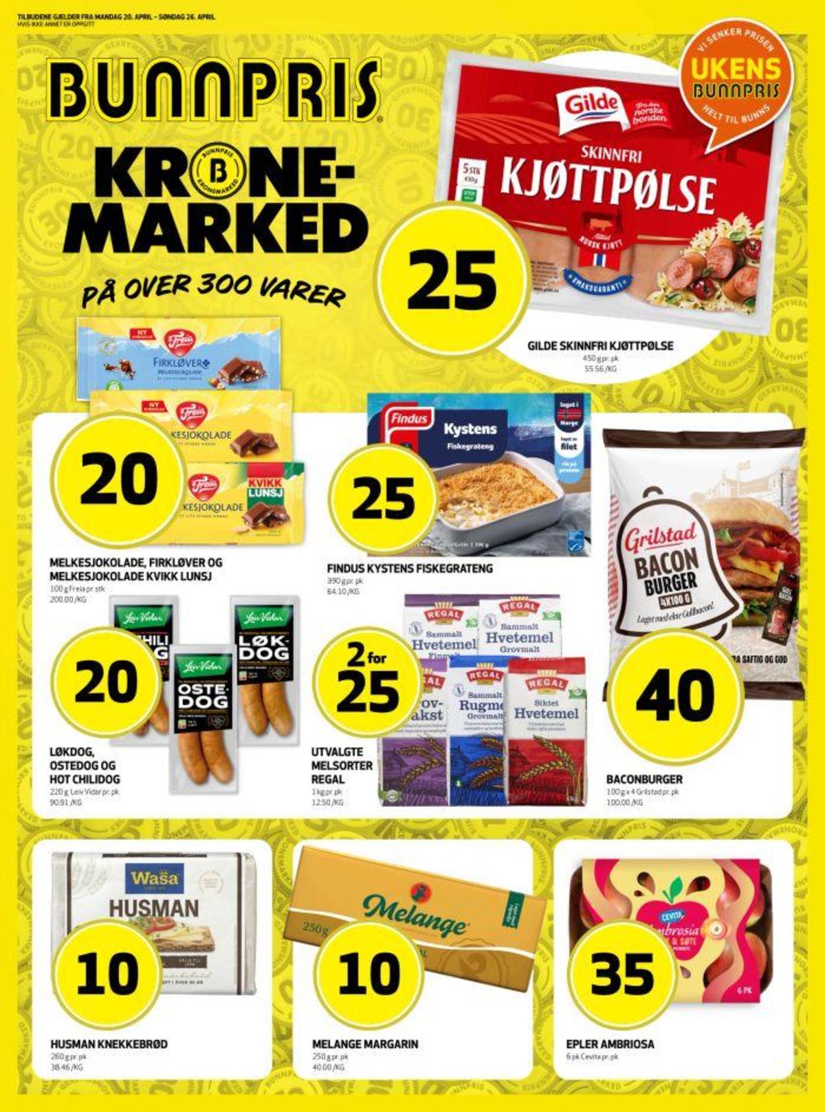 Se Bunnpris kundeavis for uke 17 på Tilbudsuken.no. Se gode tilbud på mange varer, f.eks. kjøttpølser gilde eller hamburger grilstad. Les kundeavisen her! Side 1