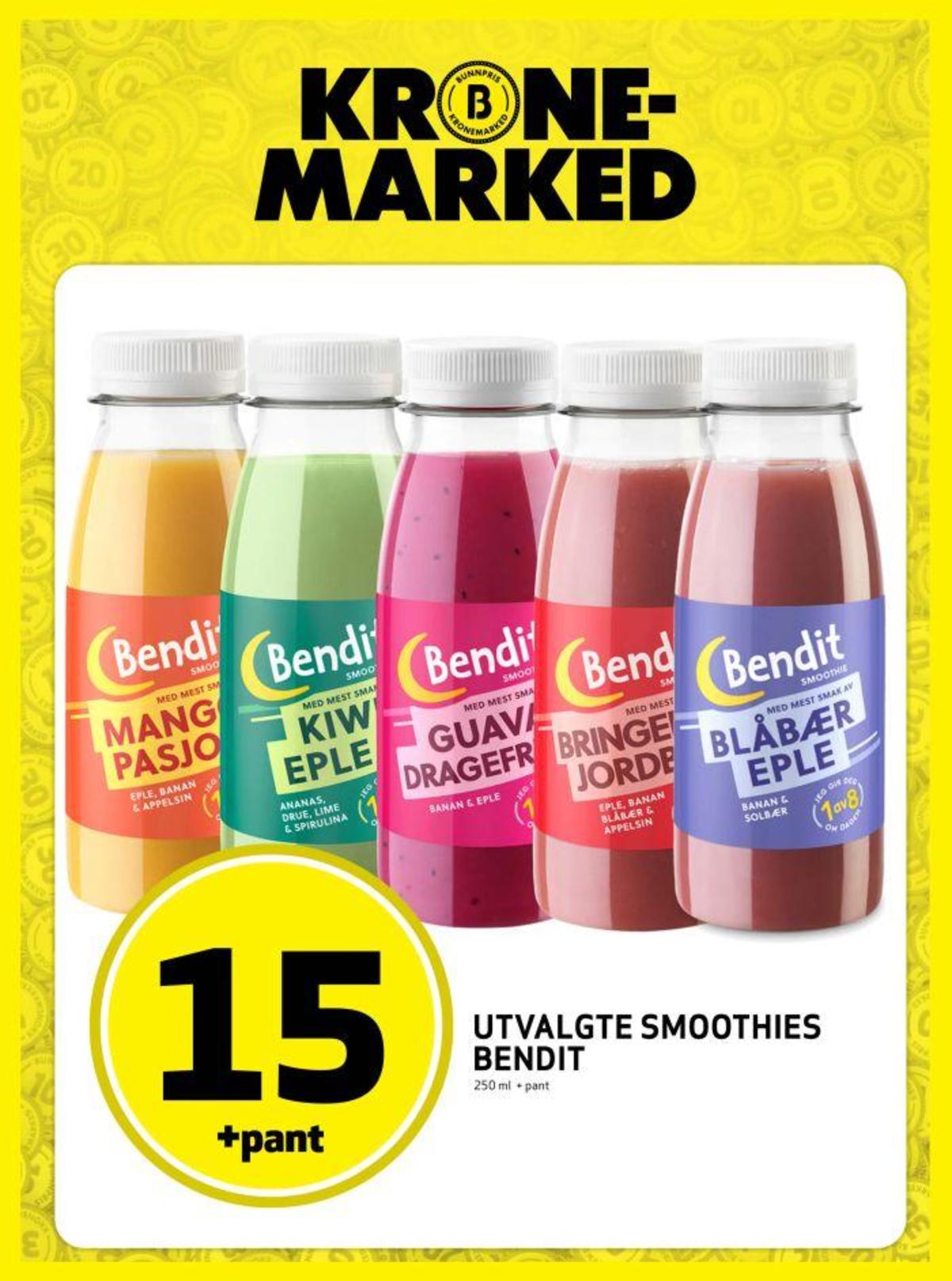 Se Bunnpris kundeavis for uke 17 på Tilbudsuken.no. Se gode tilbud på mange varer, f.eks. guava & dragefrukt smoothie bendit eller mango & pasjon smoothie bendit. Les kundeavisen her! Side 18