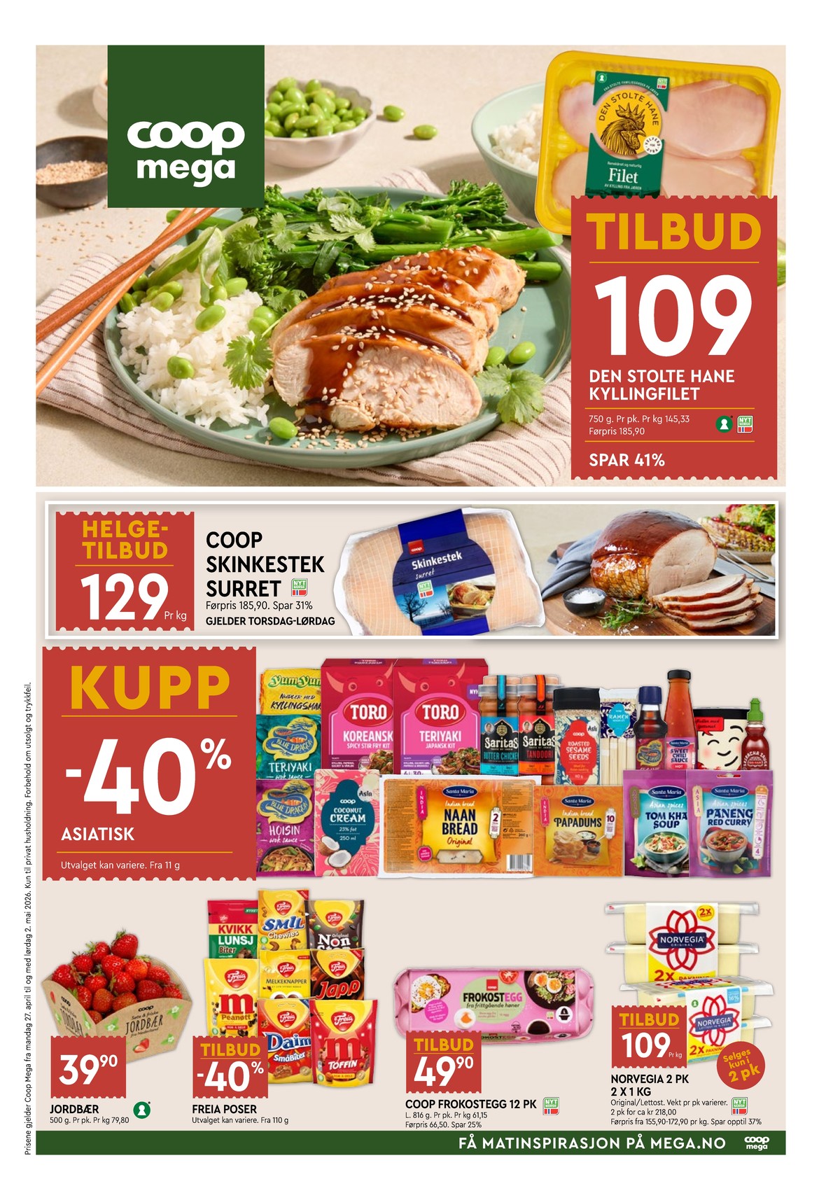 Se Coop Mega kundeavis for uke 18 på Tilbudsuken.no. Se gode tilbud på mange varer, f.eks. kyllingfilet den stolte hane eller skinkestek coop. Les kundeavisen her! Side 1