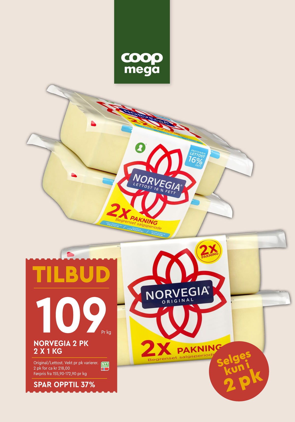 Se Coop Mega kundeavis for uke 18 på Tilbudsuken.no. Se gode tilbud på mange varer, f.eks. skæreost lett 16% norvegia eller skæreost original norvegia. Les kundeavisen her! Side 12