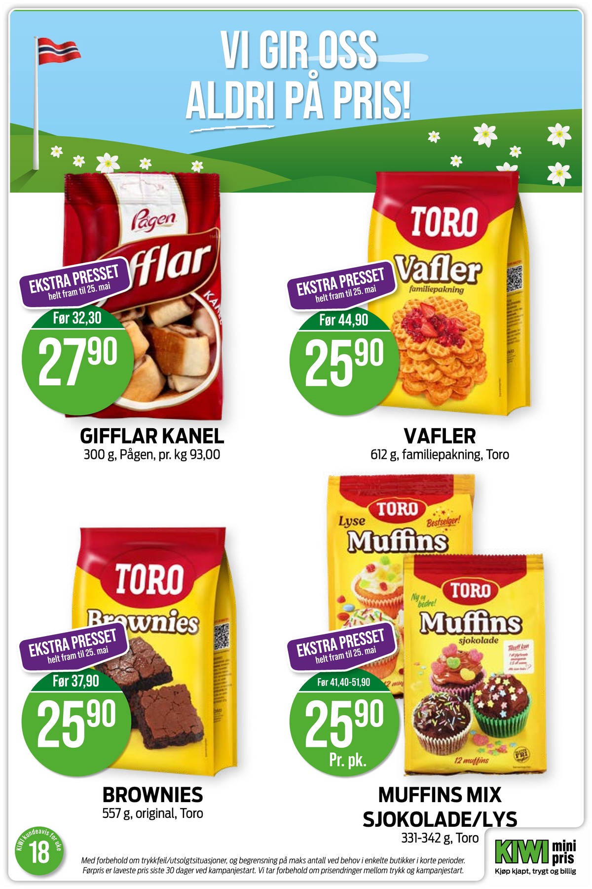 Se Kiwi kundeavis for uke 18 på Tilbudsuken.no. Se gode tilbud på mange varer, f.eks. vaffelmix toro eller gifflar kanel pågen. Les kundeavisen her! Side 13