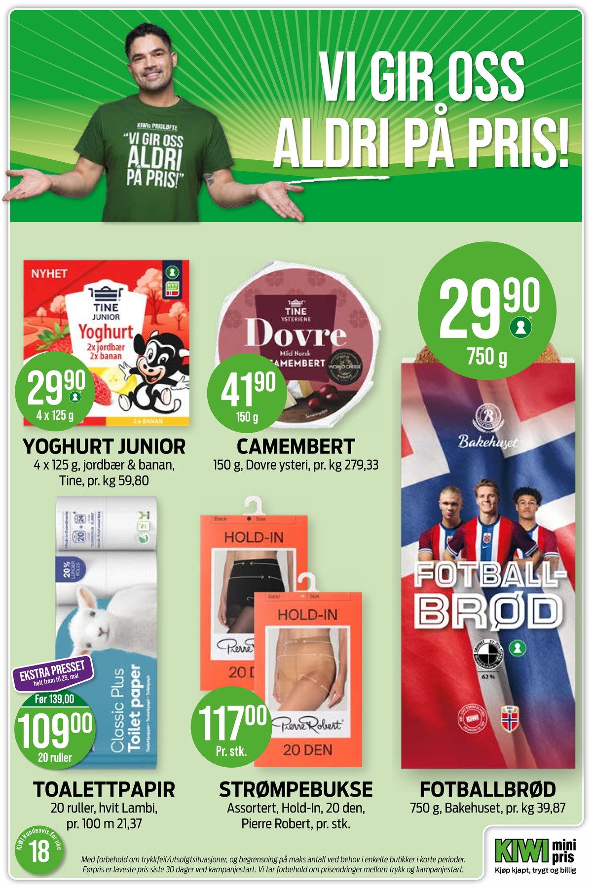 Se Kiwi kundeavis for uke 18 på Tilbudsuken.no. Se gode tilbud på mange varer, f.eks. jordbær & banan yoghurt tine junior eller camembert dovreost. Les kundeavisen her! Side 25