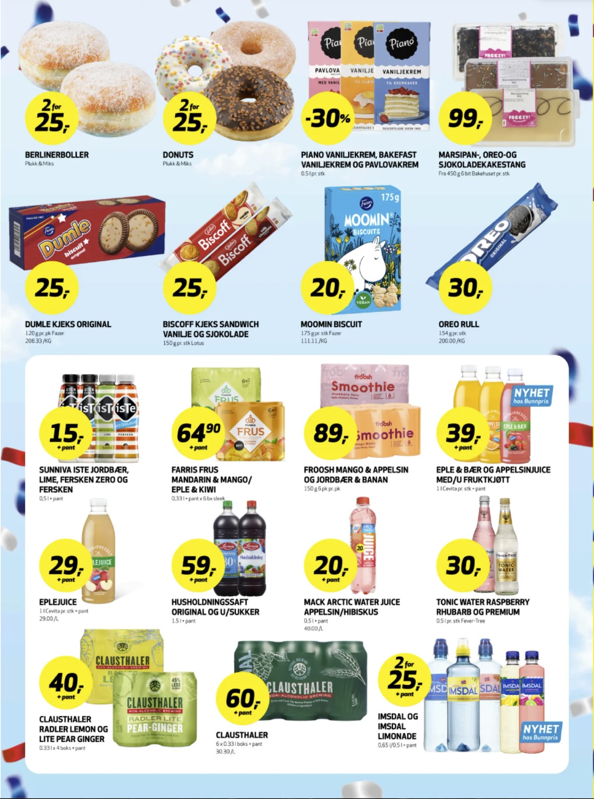 Se Bunnpris kundeavis for uke 18 på Tilbudsuken.no. Se gode tilbud på mange varer, f.eks. butiksbagt kake ukjent eller dumle biscuit original dumle. Les kundeavisen her! Side 20