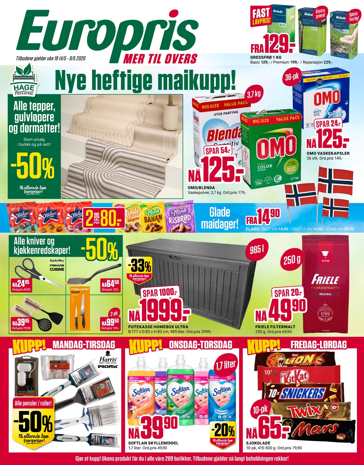 Se Europris kundeavis for uge 19 på Tilbudsuken.no. Se gode tilbud på mange varer. Les kundeavisen her! Side 1