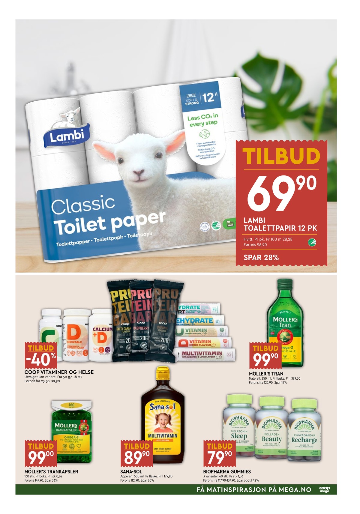 Se Coop Mega kundeavis for uke 2 på Tilbudsuken.no. Se gode tilbud på mange varer, f.eks. toalettpapir lambi eller tran möllers tran. Les kundeavisen her! Side 7