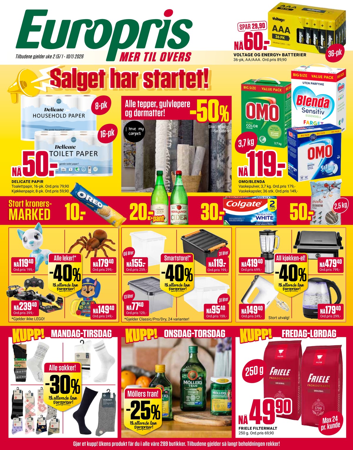 Se Europris kundeavis for uke 2 på Tilbudsuken.no. Se gode tilbud på mange varer, f.eks. batterier energy plus eller vaskepulver blenda. Les kundeavisen her! Side 1