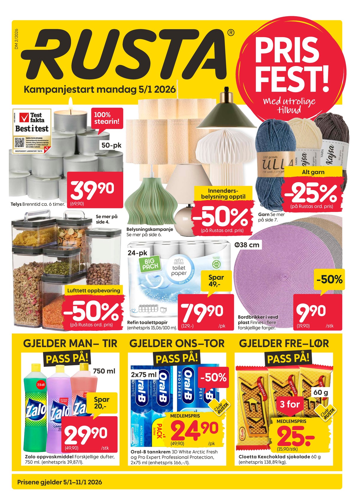 Se Rusta kundeavis for uke 2 på Tilbudsuken.no. Se gode tilbud på mange varer, f.eks. telys ukjent eller bordlampe ukjent. Les kundeavisen her! Side 1