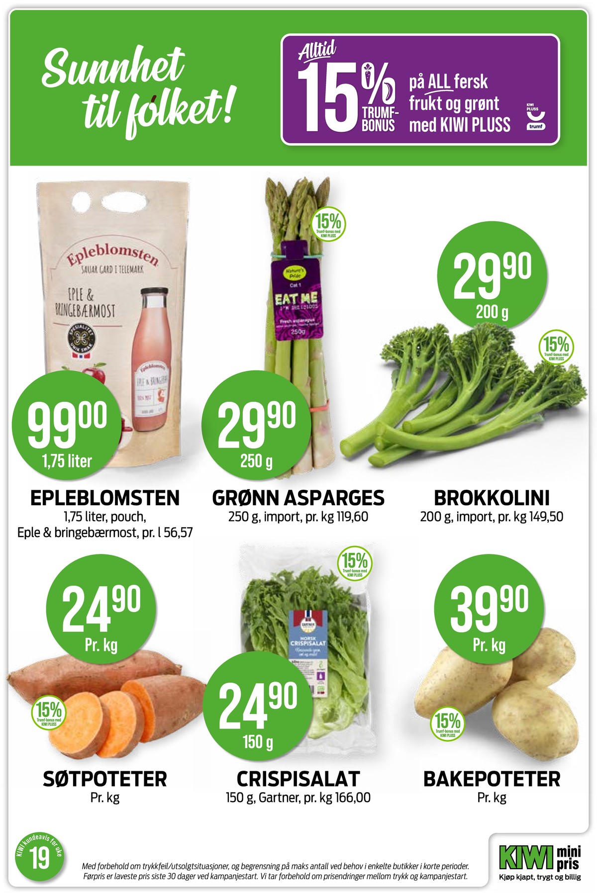 Se Kiwi kundeavis for uke 20 på Tilbudsuken.no. Se gode tilbud på mange varer, f.eks. eplemost epleblomsten eller asparges ukjent. Les kundeavisen her! Side 12